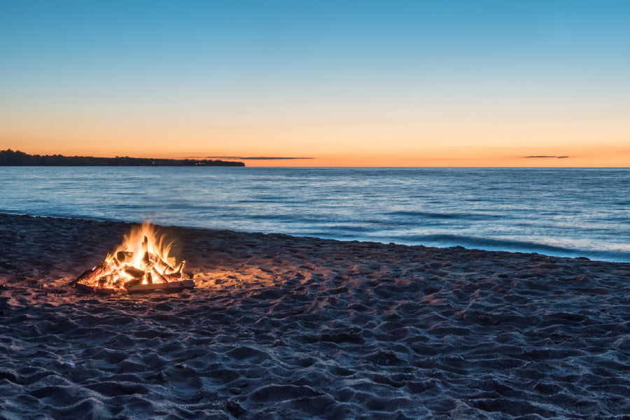 Bonfire View on Beach Florida Print 100% Australian Made Stretched Canvas Ready to Hang - 1369