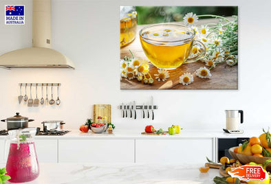 Chamomile Tea with Flower View Photograph Print 100% Australian Made Stretched Canvas Ready to Hang - 2002