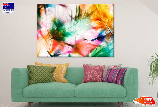 Red Orange & Green Feathers Digital Art Print 100% Australian Made Stretched Canvas Ready to Hang - 1902