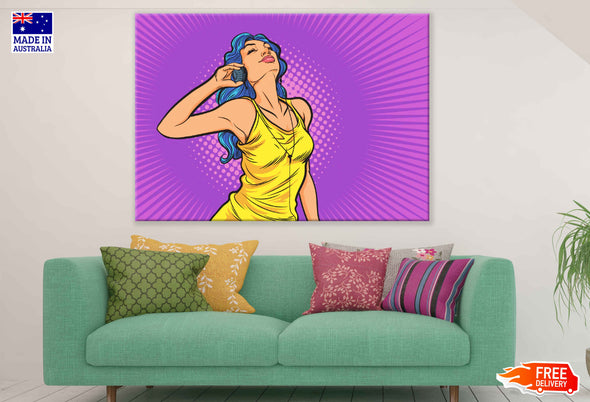 Girl with Headphone Illustration Pop Arts & Comic Poster Print 100% Australian Made Stretched Canvas Ready to Hang - 2174