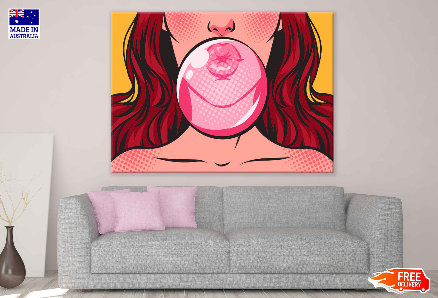 Bubblegum Ball & Girl Illustration Pop Arts & Comic Poster Print 100% Australian Made Stretched Canvas Ready to Hang - 2156