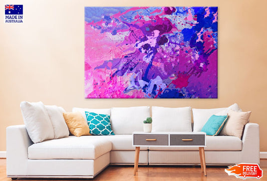 Purple Pink & Blue Paint Abstract Print 100% Australian Made Stretched Canvas Ready to Hang - 1103