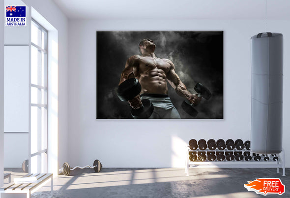 Body Builder in Gym Photograph Print 100% Australian Made Stretched Canvas Ready to Hang - 2242