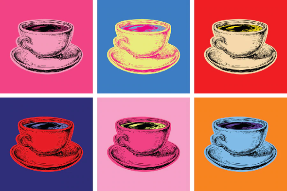 Colorful Tea Cups Collage Vector Design Pop Arts & Comic Poster Print 100% Australian Made Stretched Canvas Ready to Hang - 2084