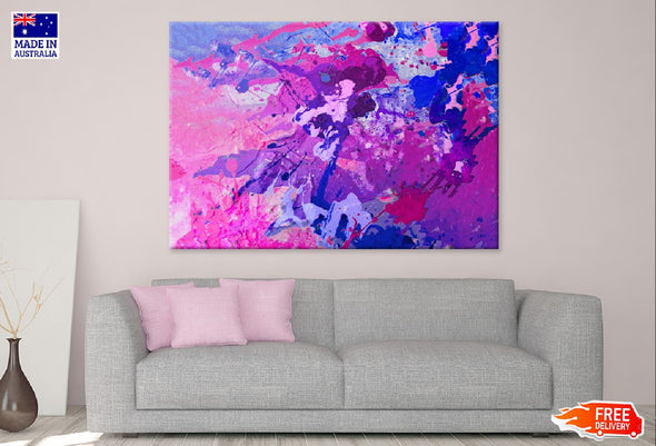 Purple Pink & Blue Paint Abstract Print 100% Australian Made Stretched Canvas Ready to Hang - 1103