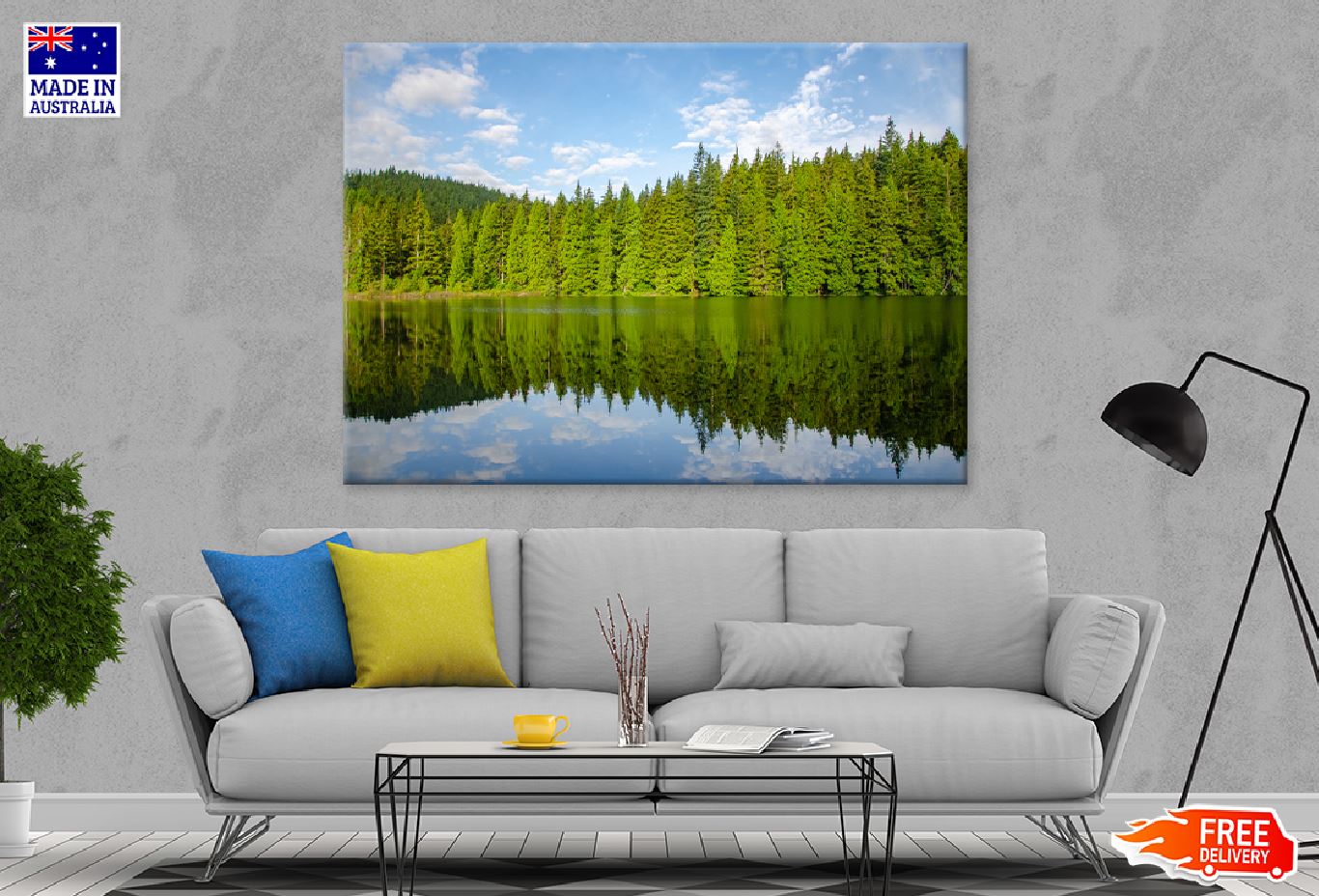 Green Trees Forest Near Lake View Print 100% Australian Made Stretched Canvas Ready to Hang - 1003