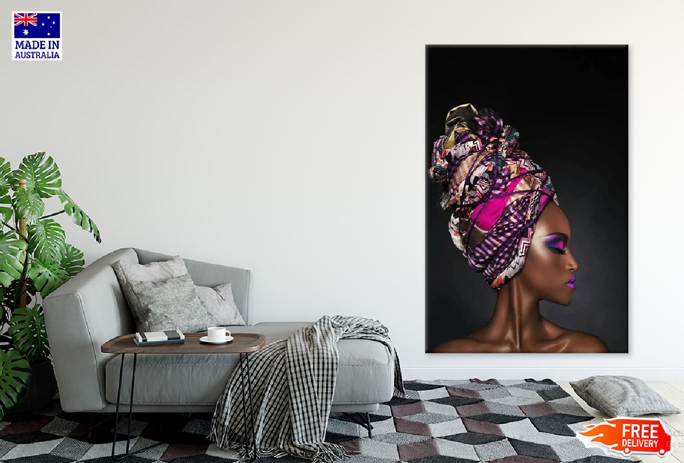 African Beauty Headdress Photograph Print 100% Australian Made Stretched Canvas Ready to Hang - 1957