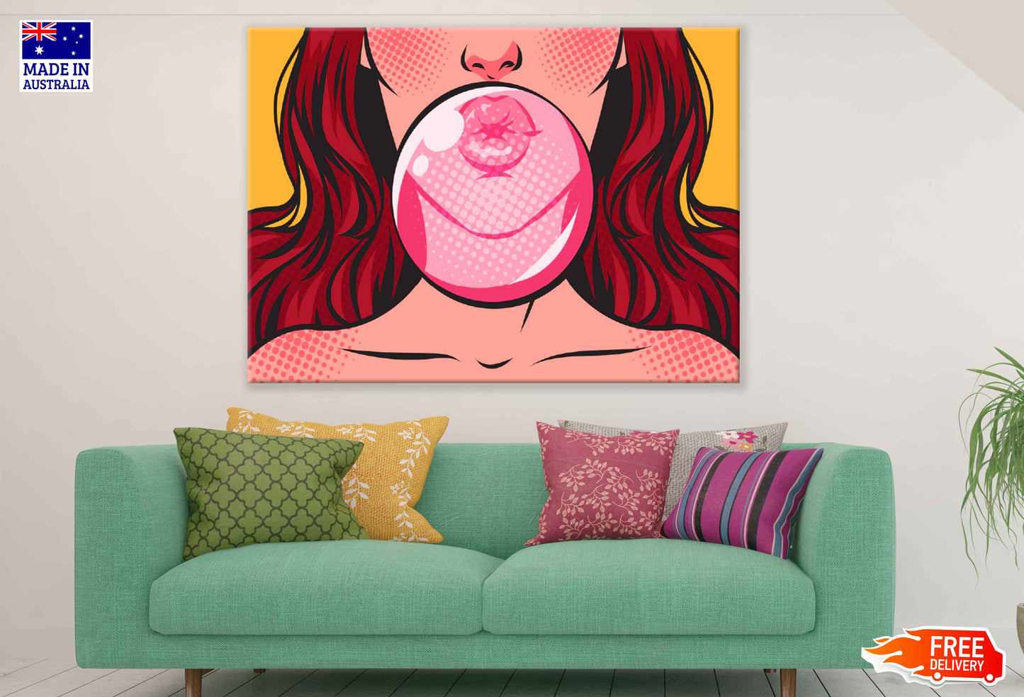 Bubblegum Ball & Girl Illustration Pop Arts & Comic Poster Print 100% Australian Made Stretched Canvas Ready to Hang - 2156