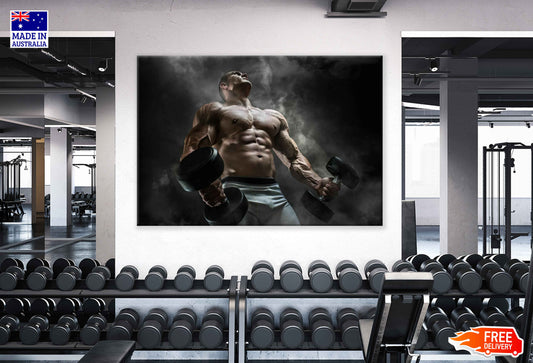 Body Builder in Gym Photograph Print 100% Australian Made Stretched Canvas Ready to Hang - 2242