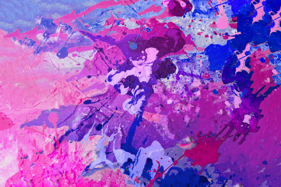 Purple Pink & Blue Paint Abstract Print 100% Australian Made Stretched Canvas Ready to Hang - 1103