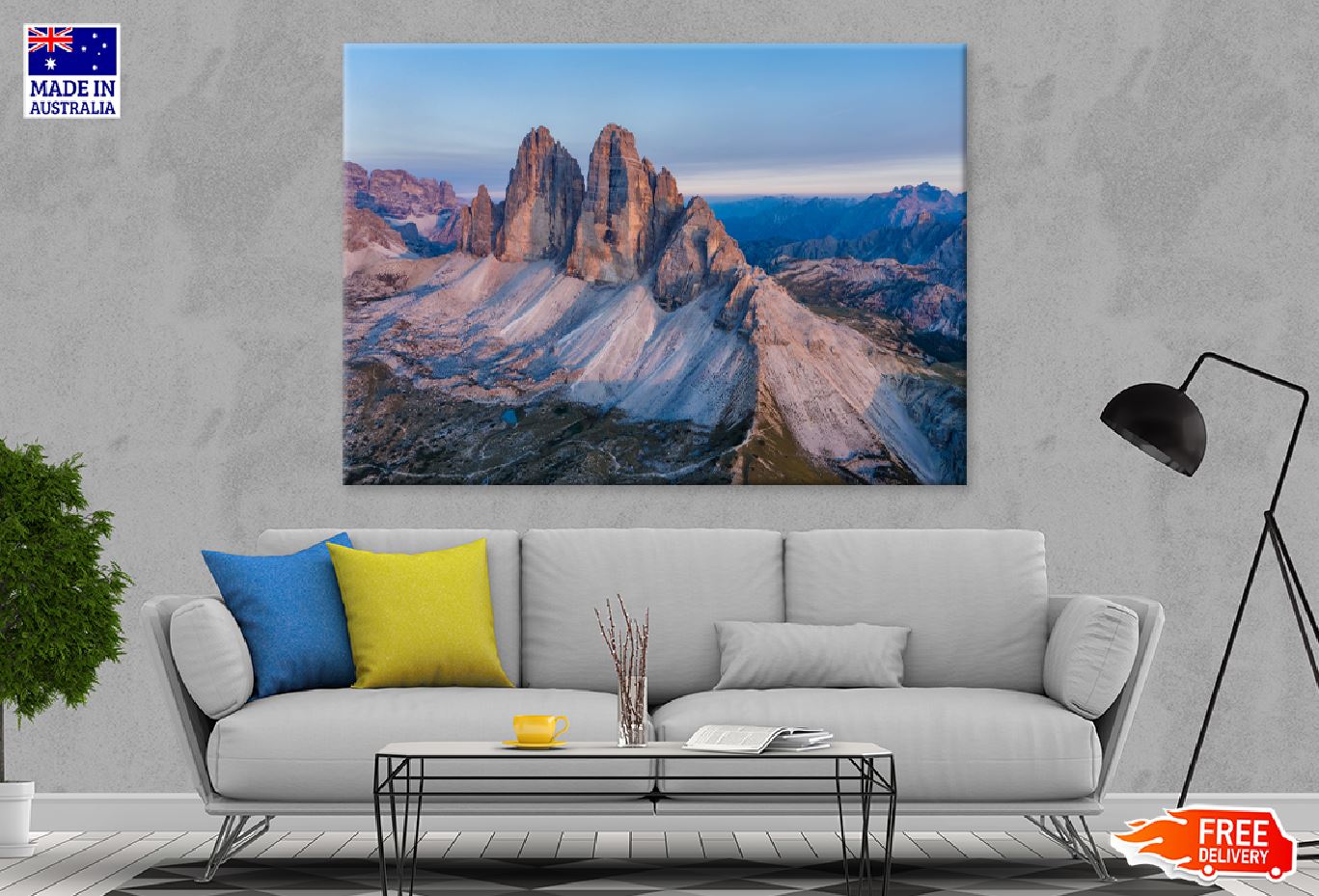 Aerial View of Tre Cime Peaks Print 100% Australian Made Stretched Canvas Ready to Hang - 1004