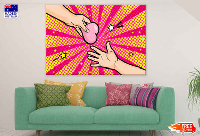 Hands & Heart Illustration Pop Arts & Comic Poster Print 100% Australian Made Stretched Canvas Ready to Hang - 2175