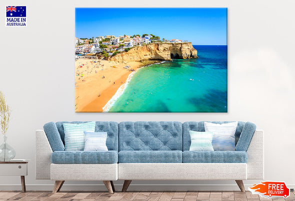 Beach View Carvoeiro, Portugal Print 100% Australian Made Stretched Canvas Ready to Hang - 1370