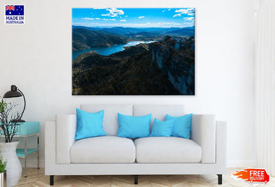 Lake Mountain & Sky Aerial View Print 100% Australian Made Stretched Canvas Ready to Hang - 1022