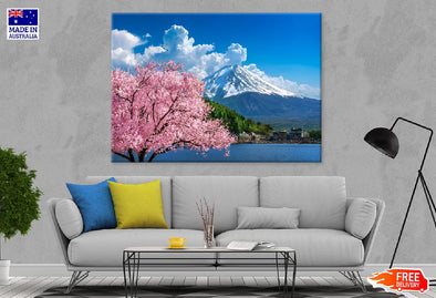 Fuji Mountain Cherry Blossom Tree Print 100% Australian Made Stretched Canvas Ready to Hang - 1700