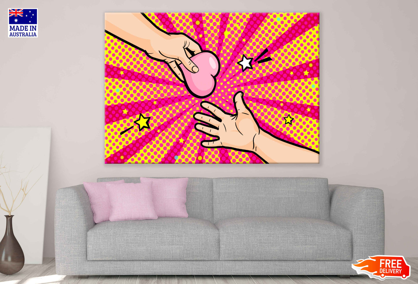 Hands & Heart Illustration Pop Arts & Comic Poster Print 100% Australian Made Stretched Canvas Ready to Hang - 2175