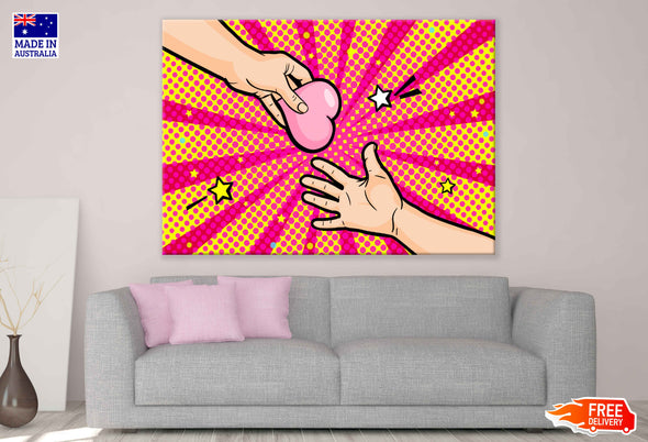 Hands & Heart Illustration Pop Arts & Comic Poster Print 100% Australian Made Stretched Canvas Ready to Hang - 2175