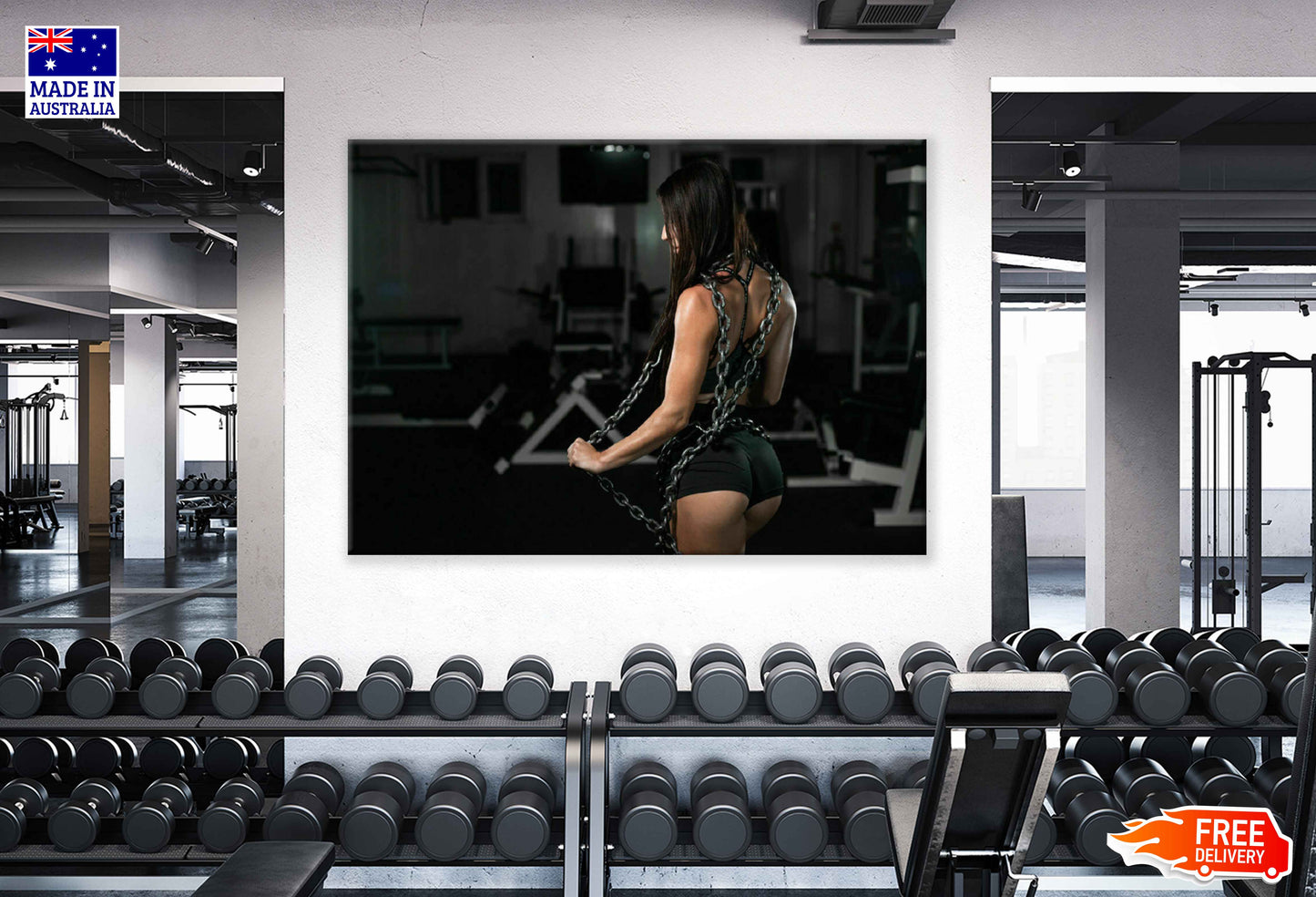 Girl with Chain in Gym Photograph Print 100% Australian Made Stretched Canvas Ready to Hang - 2261