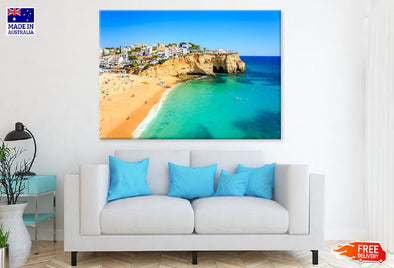 Beach View Carvoeiro, Portugal Print 100% Australian Made Stretched Canvas Ready to Hang - 1370