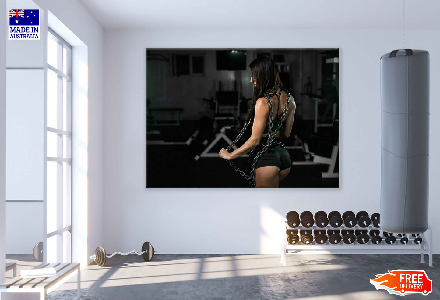 Girl with Chain in Gym Photograph Print 100% Australian Made Stretched Canvas Ready to Hang - 2261