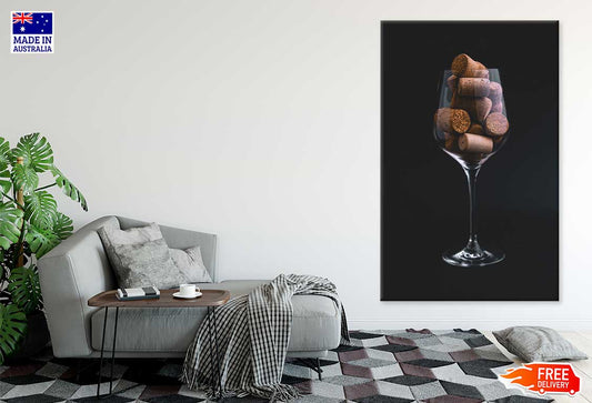 Glass Filled with Corks on Dark View Photograph Print 100% Australian Made Stretched Canvas Ready to Hang - 2003