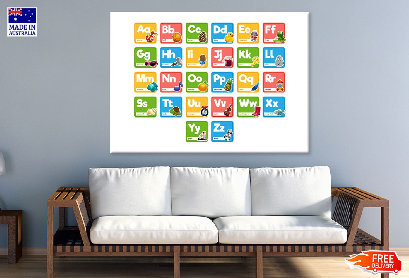 Cartoon Alphabet Vector Art Print 100% Australian Made Stretched Canvas Ready to Hang - 1679