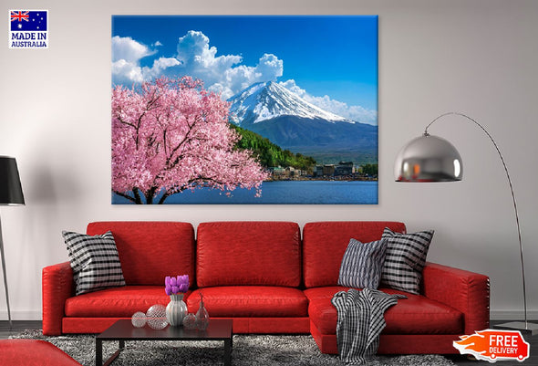 Fuji Mountain Cherry Blossom Tree Print 100% Australian Made Stretched Canvas Ready to Hang - 1700