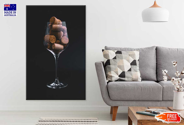 Glass Filled with Corks on Dark View Photograph Print 100% Australian Made Stretched Canvas Ready to Hang - 2003