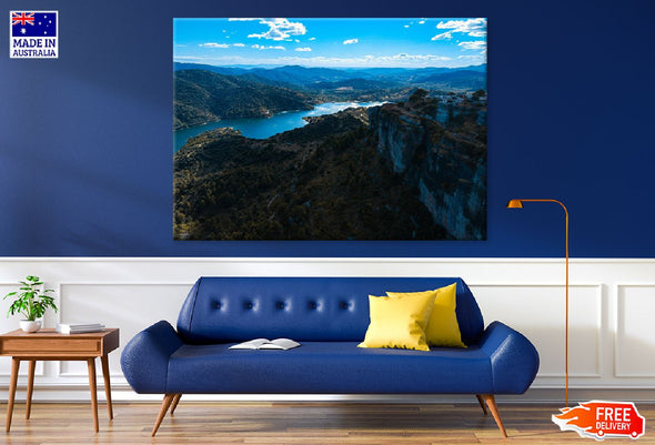 Lake Mountain & Sky Aerial View Print 100% Australian Made Stretched Canvas Ready to Hang - 1022