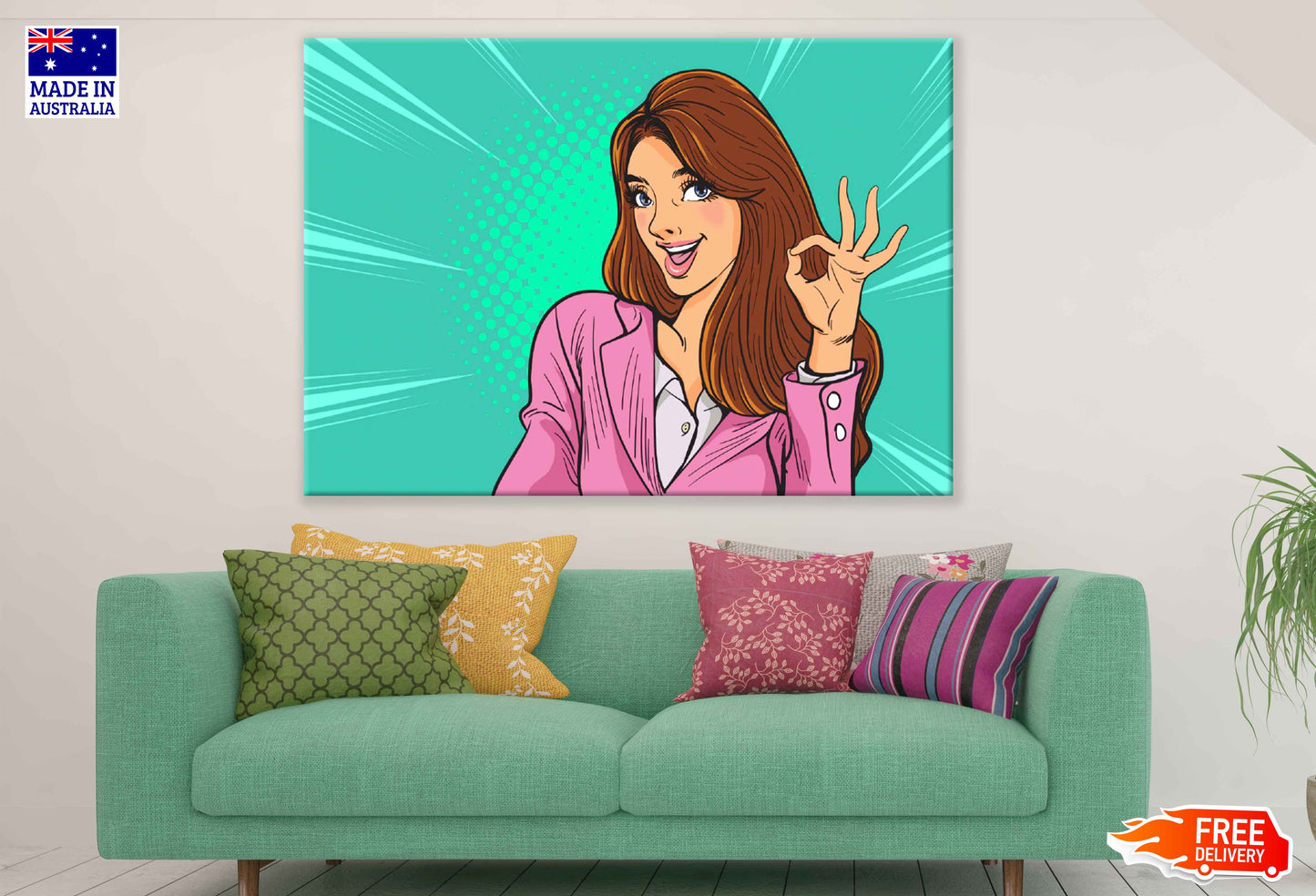 Girl with Hand Gesture Illustration Pop Arts & Comic Poster Print 100% Australian Made Stretched Canvas Ready to Hang - 2176