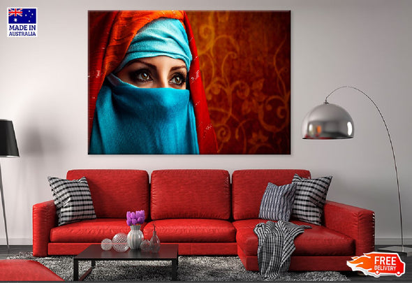 Face Covered Stylish Arab Girl Print 100% Australian Made Stretched Canvas Ready to Hang - 1308