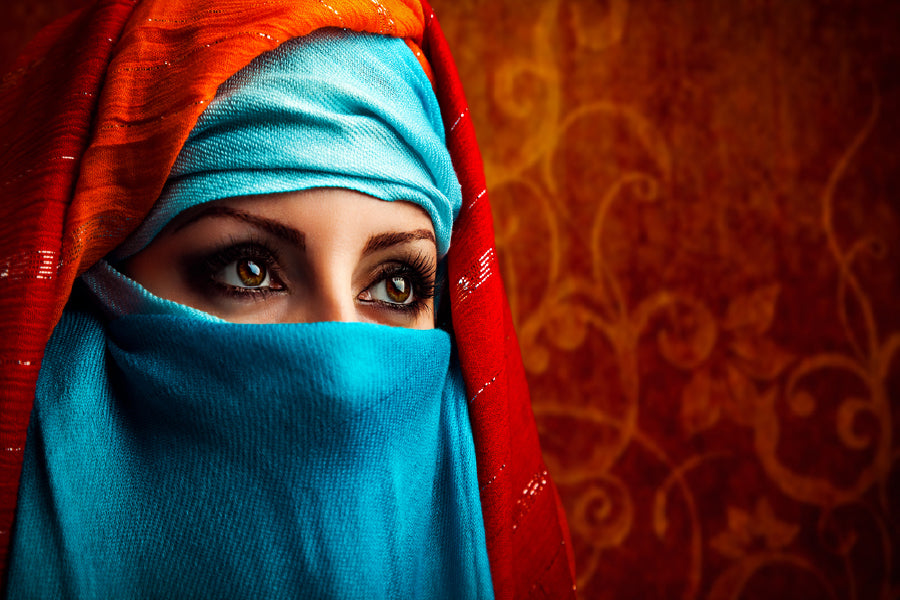 Face Covered Stylish Arab Girl Print 100% Australian Made Stretched Canvas Ready to Hang - 1308