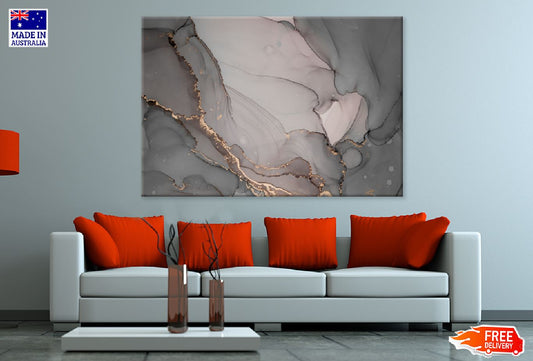 Grey Brown & Gold Fluid Abstract Design Print 100% Australian Made Stretched Canvas Ready to Hang - 1123