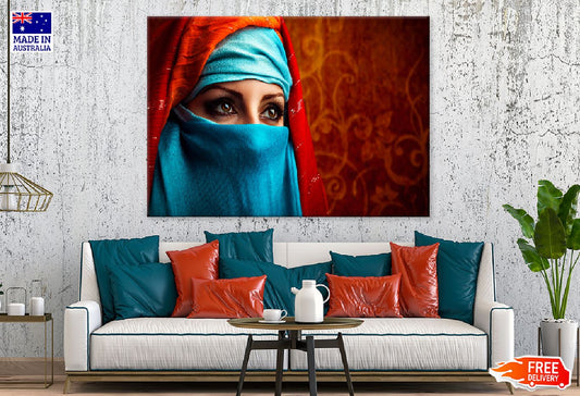 Face Covered Stylish Arab Girl Print 100% Australian Made Stretched Canvas Ready to Hang - 1308