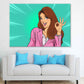 Girl with Hand Gesture Illustration Pop Arts & Comic Poster Print 100% Australian Made Stretched Canvas Ready to Hang - 2176