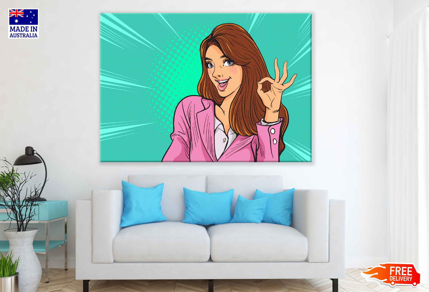 Girl with Hand Gesture Illustration Pop Arts & Comic Poster Print 100% Australian Made Stretched Canvas Ready to Hang - 2176