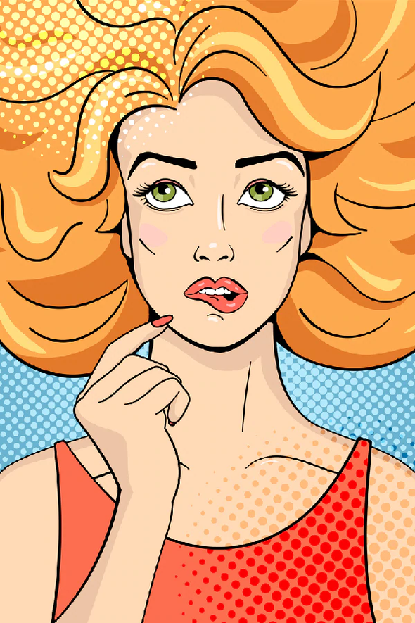 Girl Biting Lip Illustration Pop Arts & Comic Poster Print 100% Australian Made Stretched Canvas Ready to Hang - 2104