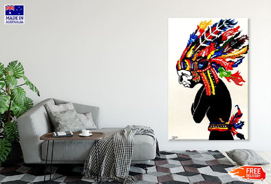 Old Man with Feathers Headdress Vector Art Print 100% Australian Made Stretched Canvas Ready to Hang - 1977