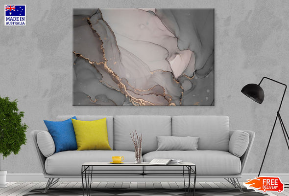 Grey Brown & Gold Fluid Abstract Design Print 100% Australian Made Stretched Canvas Ready to Hang - 1123