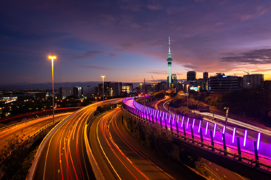 Auckland City Traffic Night View Print 100% Australian Made Stretched Canvas Ready to Hang - 1472