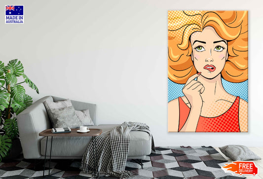 Girl Biting Lip Illustration Pop Arts & Comic Poster Print 100% Australian Made Stretched Canvas Ready to Hang - 2104