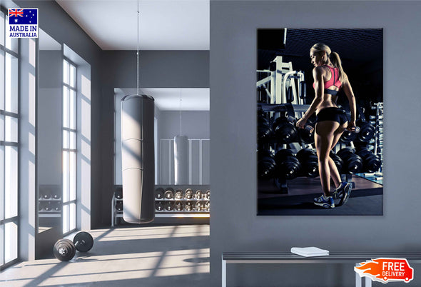 Young Girl Posing in Gym with Dumbells Print 100% Australian Made Stretched Canvas Ready to Hang - 2204