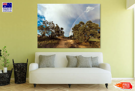 Countryside & Rainbow Sky Spain Print 100% Australian Made Stretched Canvas Ready to Hang - 1024