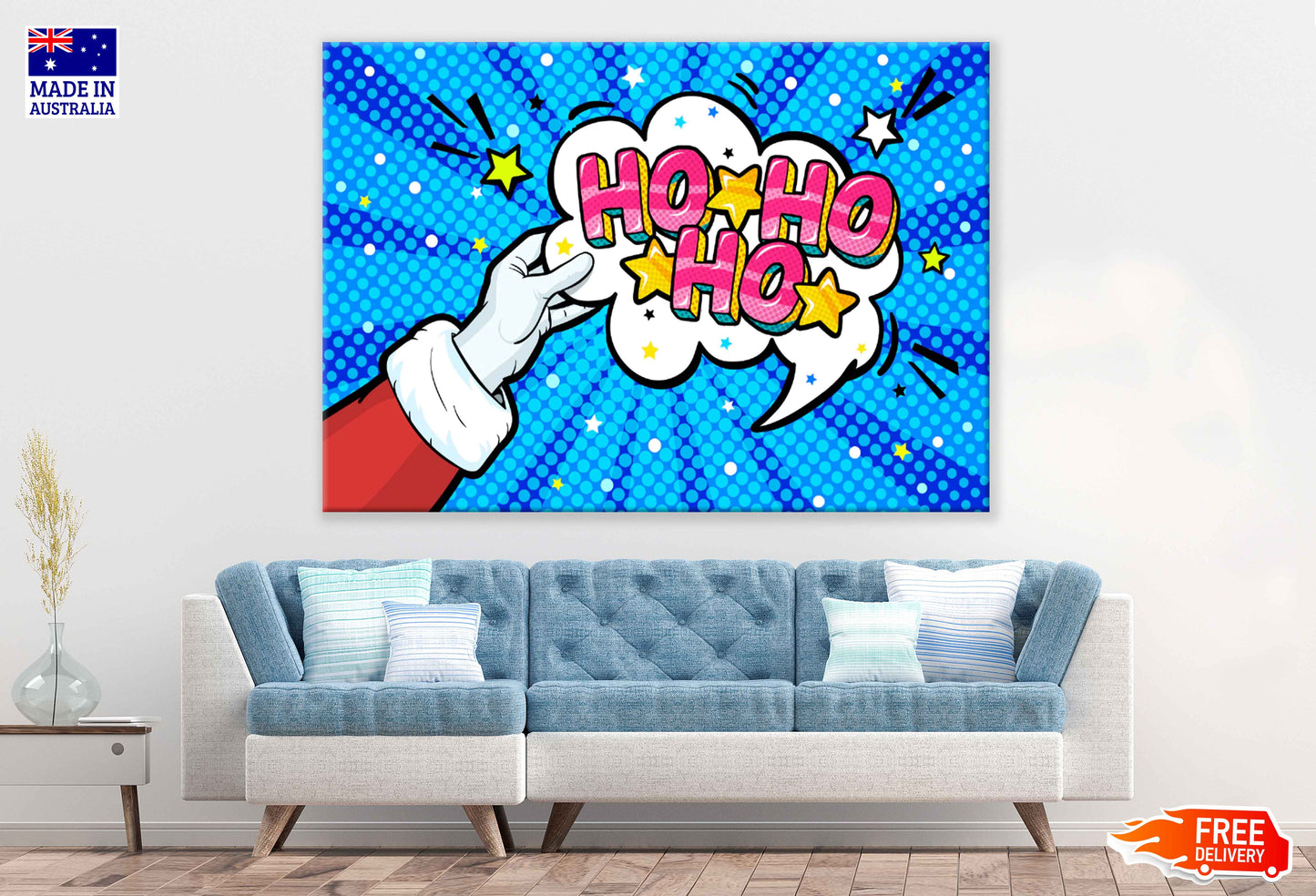 HO HO HO Quote Illustration Pop Arts & Comic Poster  Print 100% Australian Made Stretched Canvas Ready to Hang - 2177