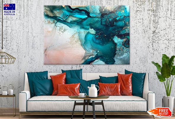 Green Blue & Gold Fluid Abstract Design Print 100% Australian Made Stretched Canvas Ready to Hang - 1124