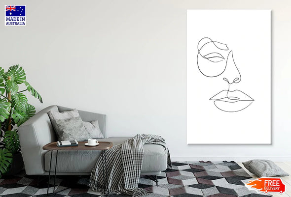 Woman Face B&W Line Art Design Print 100% Australian Made Stretched Canvas Ready to Hang - 1804