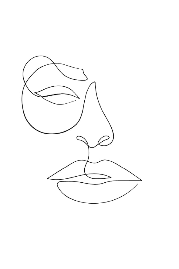 Woman Face B&W Line Art Design Print 100% Australian Made Stretched Canvas Ready to Hang - 1804