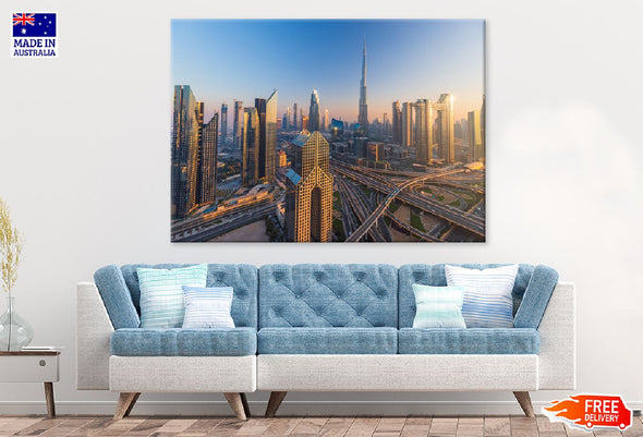 Dubai City Skyline Sunset View Print 100% Australian Made Stretched Canvas Ready to Hang - 1473