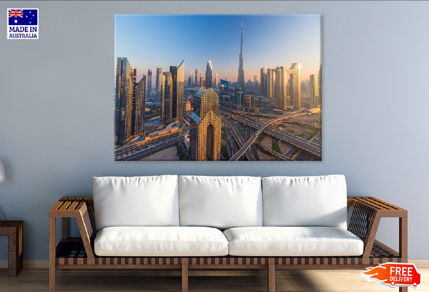 Dubai City Skyline Sunset View Print 100% Australian Made Stretched Canvas Ready to Hang - 1473