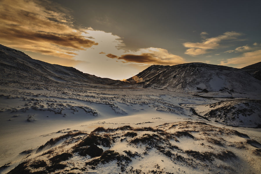 Mountains & Snow Sunset Iceland Print 100% Australian Made Stretched Canvas Ready to Hang - 1025